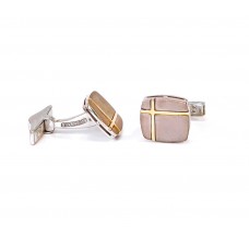 Μανικετόκουμπα Ασημένια Τετράγωνα Γυαλιστερά - Ματ με χρυσό CUF36 